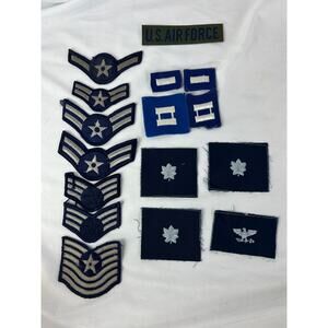 Vintage US Air Force Patch Lot Rank Chevrons Name Tape 16pc